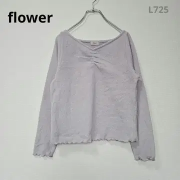 플라워 긴팔 티셔츠 기모 프리 퍼플 V넥 성숙 캐주얼