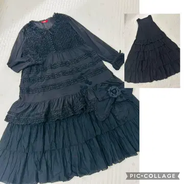 핑크하우스 단단 피복 원피스 슬리브리스 페치 면 로운 블랙