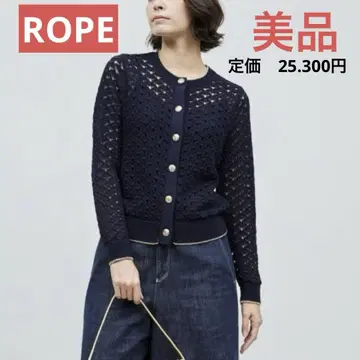 [새상품급] ROPE 시스루 로우게이지 니트 가디건 골드 버튼
