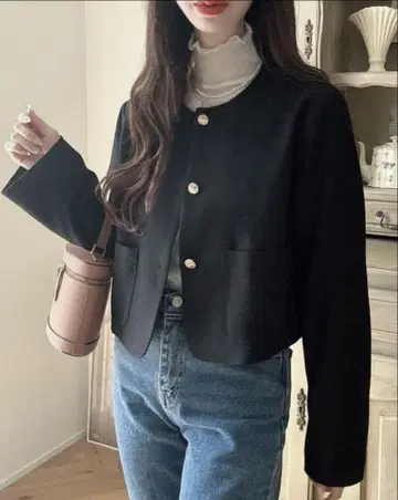 Meiru 금장 버튼 노카라 자켓 블랙
