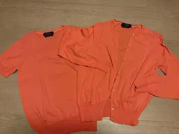 Demi-Luxe BEAMS 살몬 핑크 가디건 반팔 니트 트윈 니트