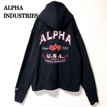 ALPHA INDUSTRIES 알파 로고 후드티 블랙 맨투맨