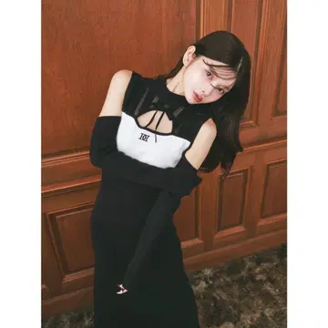 다리치 바이컬러 디자인 니트 롱 원피스 Darich