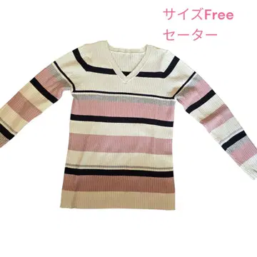 V넥 스트라이프 스웨터 Free 사이즈