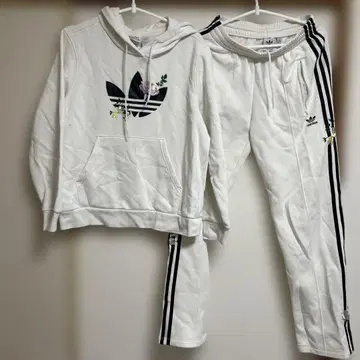 adidas 화이트 꽃무늬 셋업 후드티 팬츠 세트 M XL