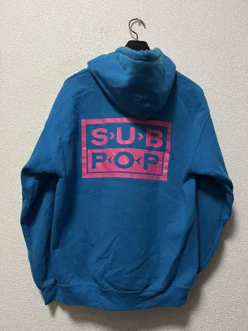90s SUBPOP 후드 맨투맨 /M 블루 박스 로고 스트레치
