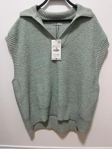 ZARA 민트 그린 V넥 니트 L-XL