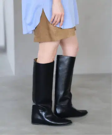 르탈론 그리 2cm 와이드 샤프트 롱 부츠 블랙 M