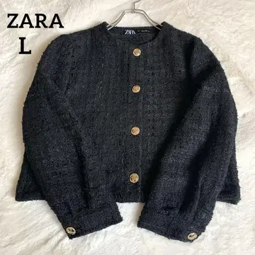 새상품급 ZARA 트위드 자켓 노카라 자켓 블랙 골드 버튼