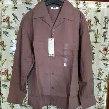 UNIQLOU 오픈 카라 셔츠 브라운