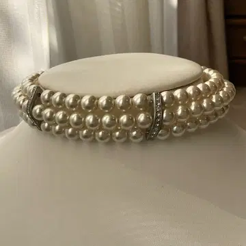 모조 진주 초커 실버 화이트 목걸이 삼중 빅 사이즈