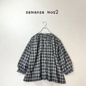 samansa mos2 노카라 개더 블라우스 체크