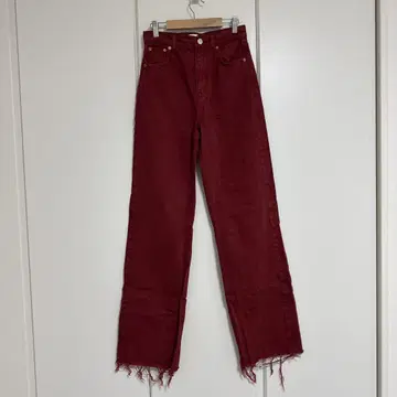 [ ZARA ] 레드 플레어 데님 팬츠 프린지 마감