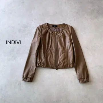 INDIVI 양가죽 노카라 가죽 자켓 카멜 인디비