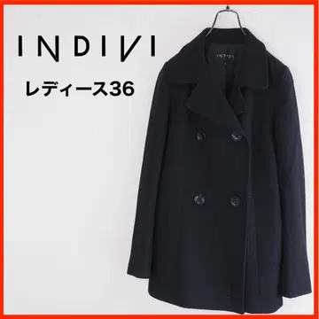 A3966*INDIVI*체스터 코트*더블 브레스트*무지*36*블랙