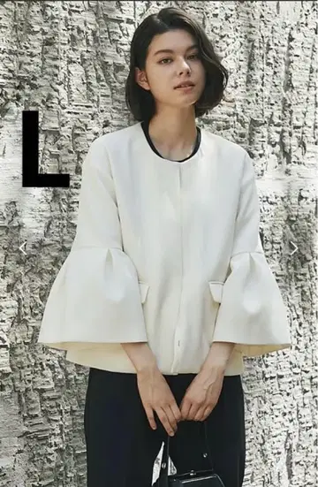 스마일 오키드 벨 슬리브 도비 원단 노카라 자켓 L 아이보리 새상품급