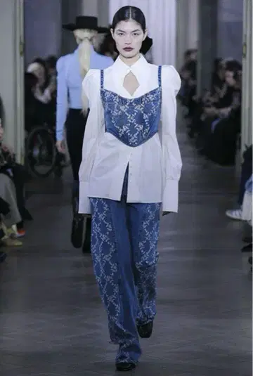 FETICO FLOWER EMBROIDERED DENIM BUSTIER