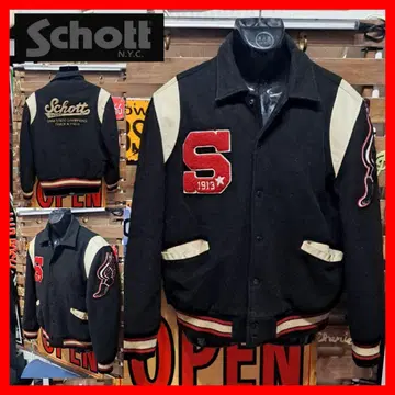 80s 빈티지 Schott 아플리케 로고 자수 와펜 바시티 자켓