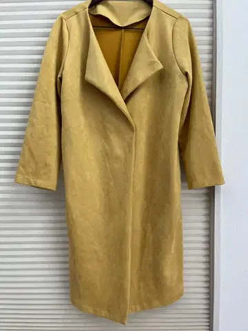 머스타드 스웨이드풍 롱 코트 옐로우 컬러 코트 M 코트 아우터