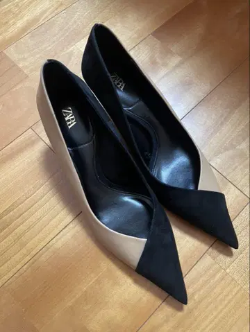 ZARA 베이지 블랙 스틸레토 하이힐