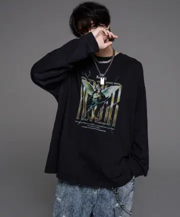 빈티지 스타일 레트로 로고 프린트 롱 T