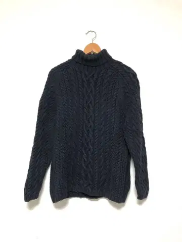 LANDS' END 터틀넥 코튼 케이블 니트 M 네이비