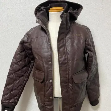 TOMMY 다운 자켓 다운 50% 인조 가죽 자수 로고 브라운