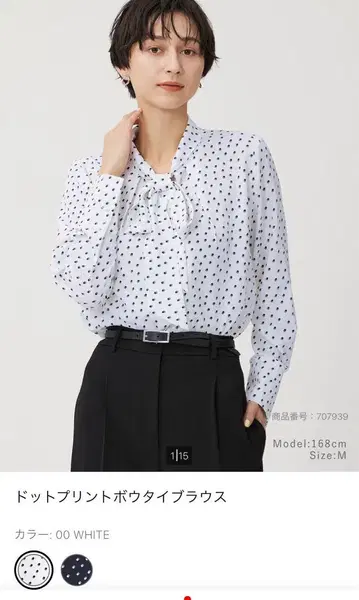PLST 도트 프린트 보타이 블라우스