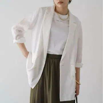 새상품급 Loungedress 라운지 드레스 린넨 시어 자켓 화이트