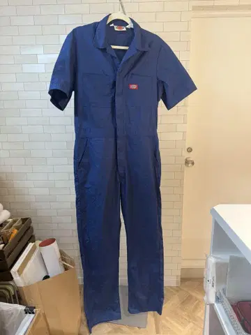 레어 Dickies 네이비 반팔 오버롤 38