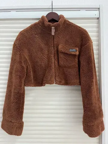 Bershka 브라운 플리스 크롭 보아 자켓 L