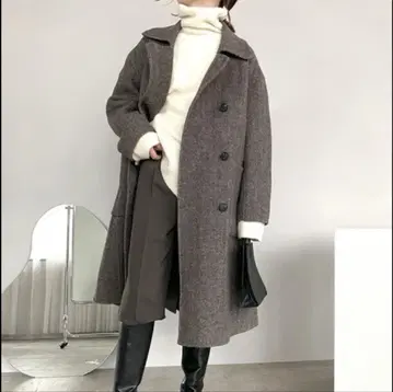 츄크라 울 혼방 더블 브레스트 롱 코트