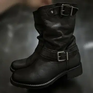 블랙 가죽 엔지니어 부츠 23cm