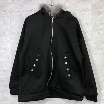 00's Y2K 구제 의류 평 스터드 에코 퍼 부착 후드 집업 후드티