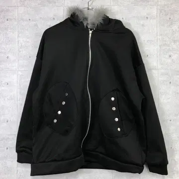 00's Y2K 구제 의류 평 스터드 에코 퍼 부착 후드 집업 후드티