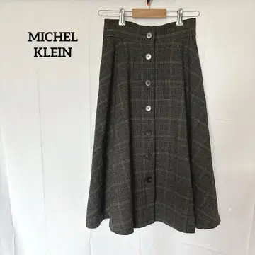 MICHEL KLEIN 체크 무늬 플레어 스커트 S 그레이 계열