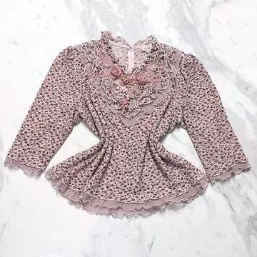 희귀 레어 아틀리에 마리코 꽃무늬 자수 티셔츠 핑크 vintage 일본제