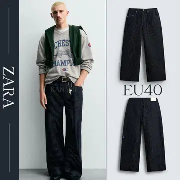 CHAMPION X ZARA 스트라이프 배기 핏 청바지 40