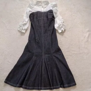 앙데팡당 데님 절개 머메이드 원피스 롱