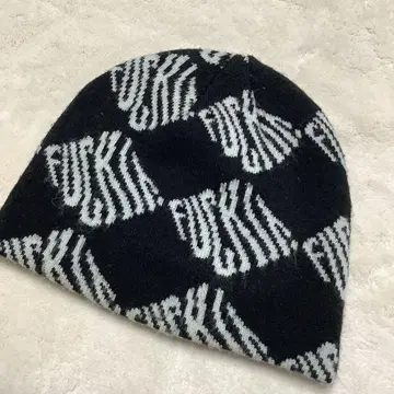 HUF 로고 니트 모자 블랙/그레이