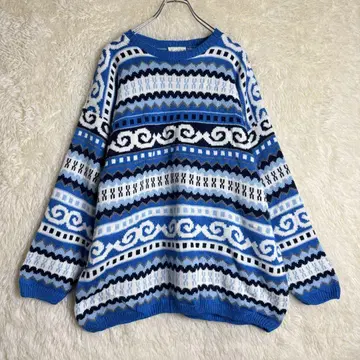 XL 니트 패턴 니트 90s USA 제작 블루 계열 페어아일 패턴 루즈핏