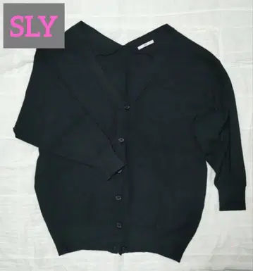 SLY 가디건 블랙 무지 V넥 긴 길이의 촉촉한 니트 두꺼운 원단
