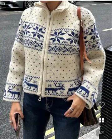 nugu 노르딕 무늬 니트 아우터 지퍼