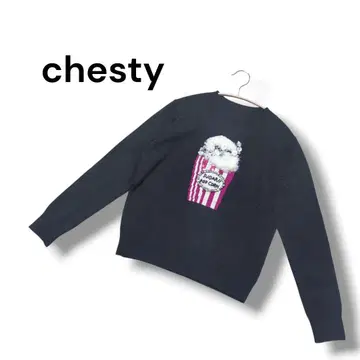 [ chesty ] 체스티 팝콘사 스웨터 네이비