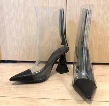 YELLO 블랙 x 클리어 힐 부츠