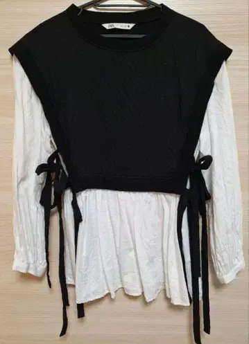 ZARA 베스트 도킹 셔츠 블랙 화이트 M 포멀 리본