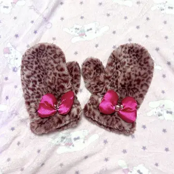 미니 레오파드 무늬 장갑 미튼 핑크