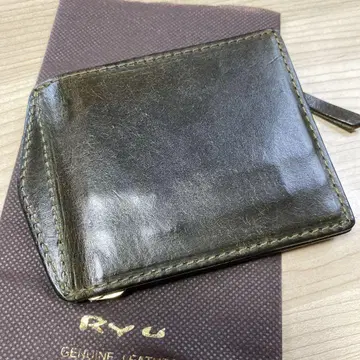 RYU 천연 가죽 카키색 머니클립