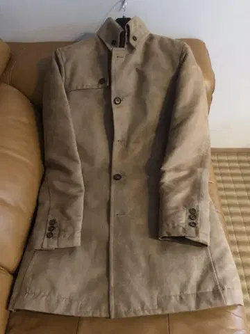 베이지 스웨이드풍 롱 체스터 코트 남성용