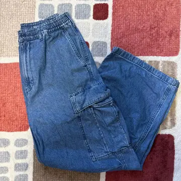 [ 완판템 ] GU 데님 카고 팬츠 블루 드로 코드 포함